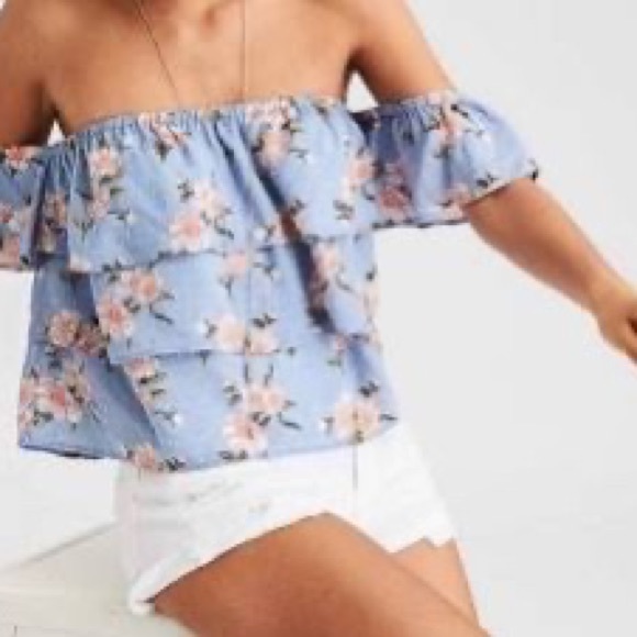 American Eagle Outfitters Tops - American Eagle Periwinkle Floral Off Shoulder Top